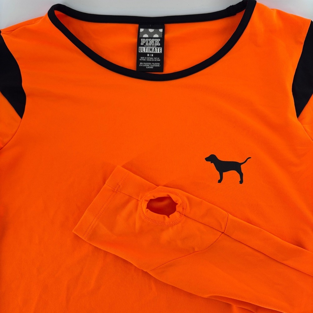 PINK Victoria's Secret Ultimate Top Womens Med Neon Orange Long Sleeve Athletic